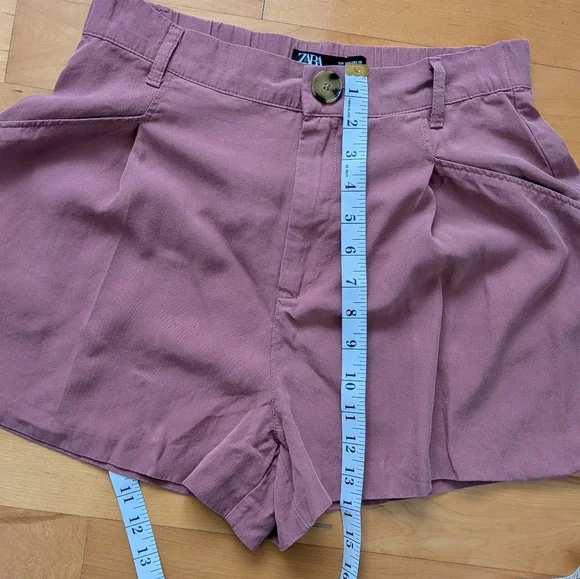 Zara high waisted pleated shorts mauve red medium - Picture 2 of 11